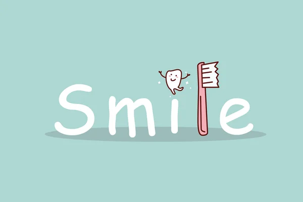 Κινουμένων σχεδίων χαμόγελο δόντια με οδοντόβουρτσα — Διανυσματικό Αρχείο