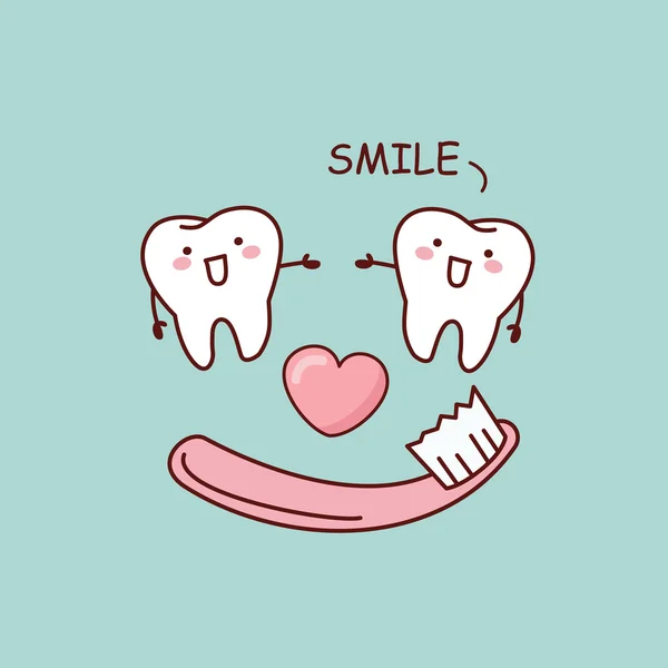 Sonrisa de diente de dibujos animados con cepillo de dientes — Vector de stock