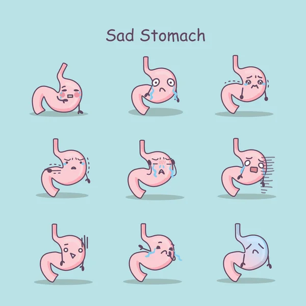 Triste conjunto de dibujos animados estómago — Vector de stock