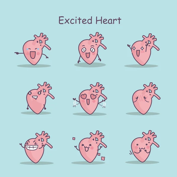Eccitato cartone animato cuore impostato — Vettoriale Stock