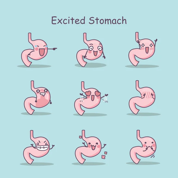 Emocionado conjunto de estómago de dibujos animados — Vector de stock