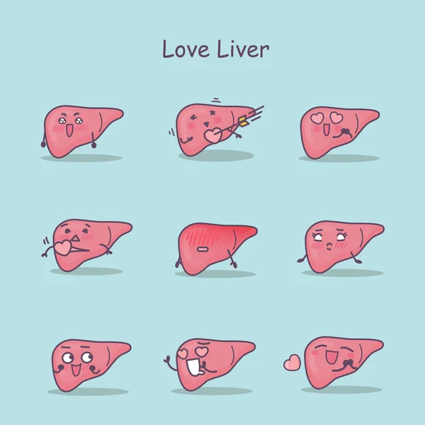 Amor desenho animado conjunto de fígado —  Vetores de Stock