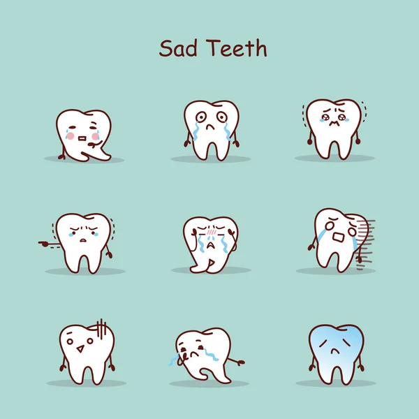 Triste desenho animado conjunto de dentes —  Vetores de Stock