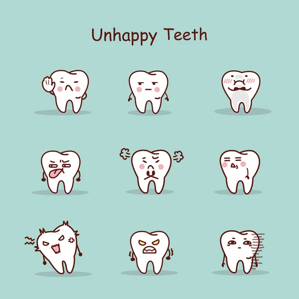 Conjunto de dentes de desenhos animados infelizes —  Vetores de Stock