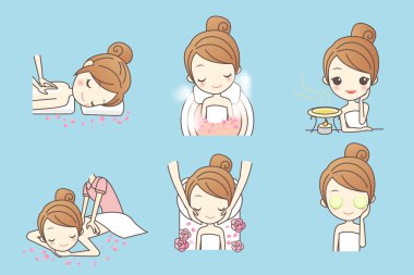 Çizgi film genç kadın masaj keyfini çıkarın