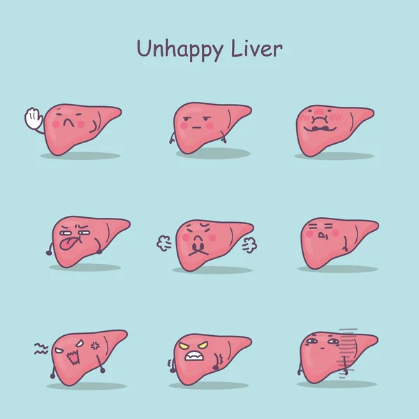 Conjunto de hígado de dibujos animados infeliz — Archivo Imágenes Vectoriales