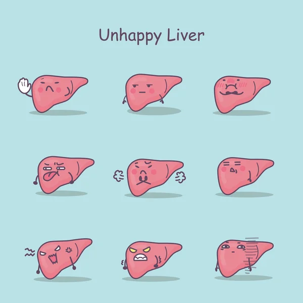 Zestaw kreskówka niezadowolony wątroby — Wektor stockowy