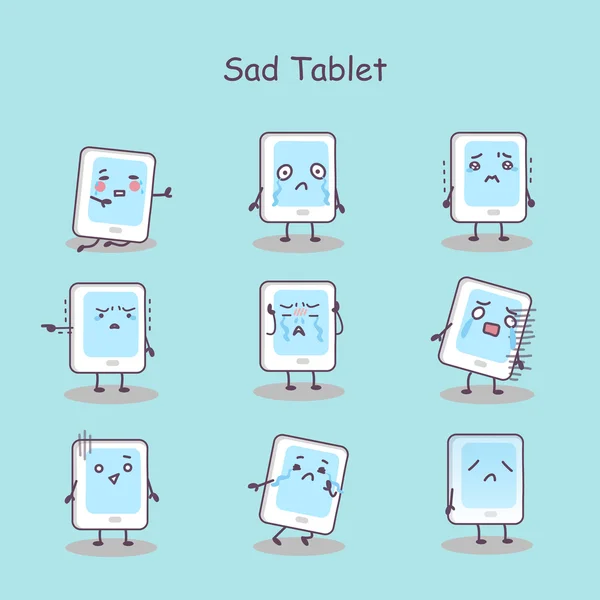 Triste dibujos animados tableta digital pc — Vector de stock