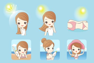 karikatür kadının güneş ışığı ile