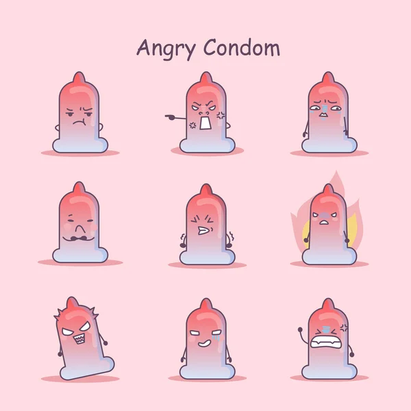 Desenhos animados irritados Preservativo — Vetor de Stock