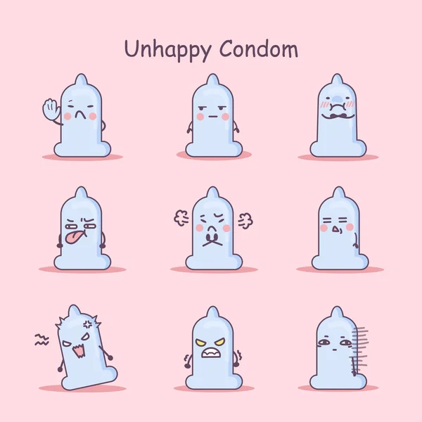 Kondom kartun yang tidak bahagia - Stok Vektor