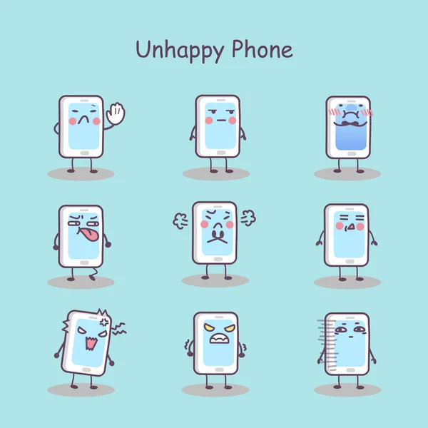 Telefone inteligente desenhos animados infeliz — Vetor de Stock
