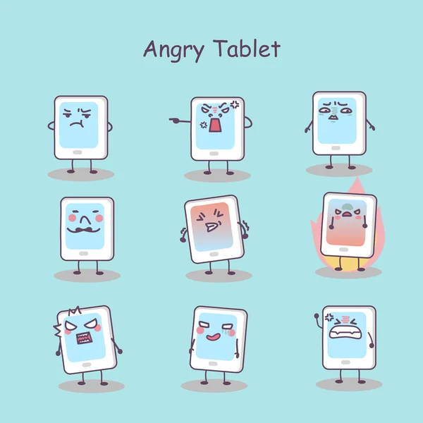 Arrabbiato cartone animato pc tablet digitale — Vettoriale Stock