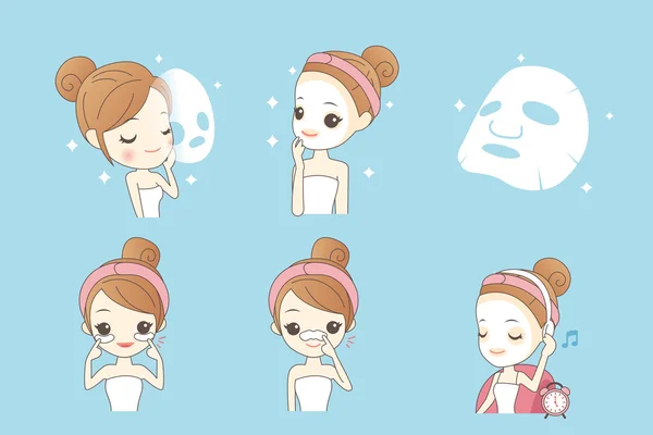 Menina dos desenhos animados com máscara facial —  Vetores de Stock