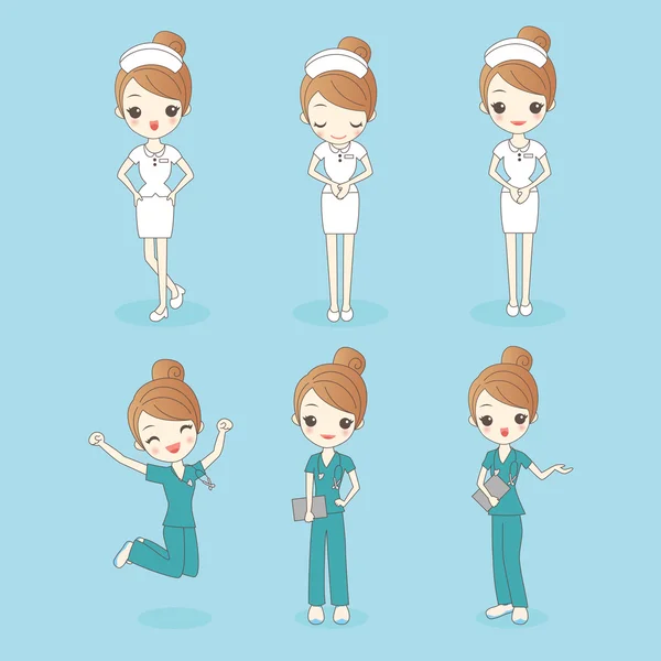 Conjunto de desenhos animados de enfermeira mulher —  Vetores de Stock