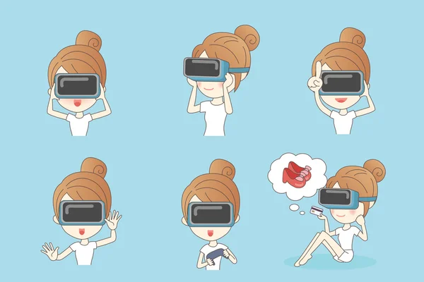 Γυναίκα που χρησιμοποιεί γυαλιά VR — Διανυσματικό Αρχείο