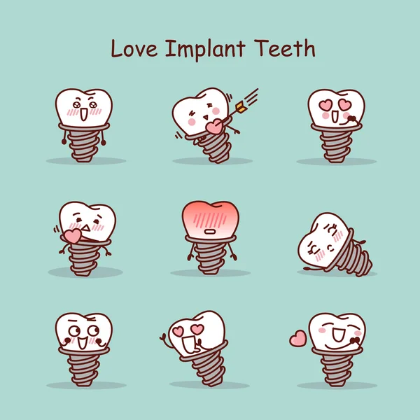 Любов мультиплікаційний набір імплантатів зубів — стоковий вектор