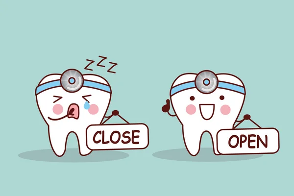 Šťastný karikatura zubu a zubní — Stockový vektor