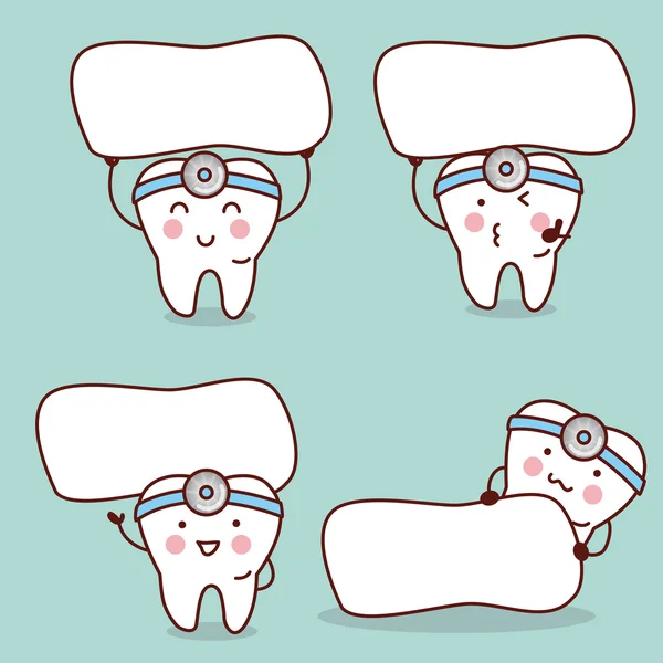 귀여운 만화 치아와 치과 의사 — 스톡 벡터