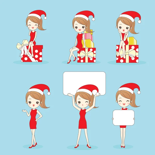 Christmas Cartoon happy shopping woman — Stock Vector