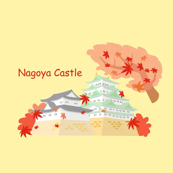 Japan nagoya castle and maple — Stock Vector