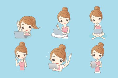 mutlu karikatür kadın bilgisayar kullanın