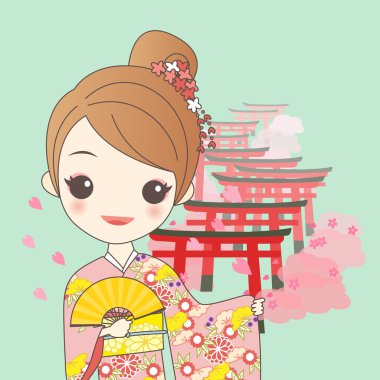 Torii gates ile Japon kız 