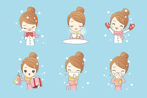 Cartoon vrouw in de winter — Stockvector