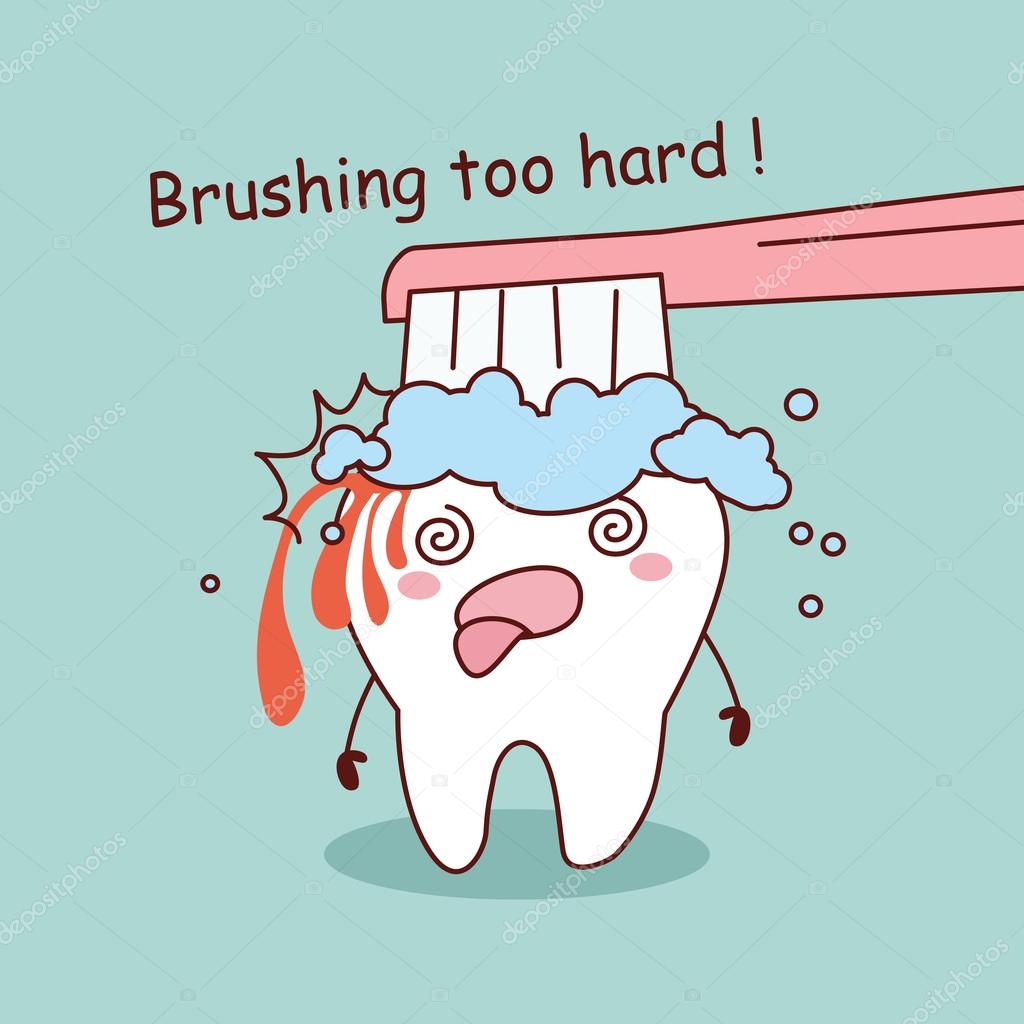 Cartoon tooth brushing too hard — Stock Vector © etoileark 122007256