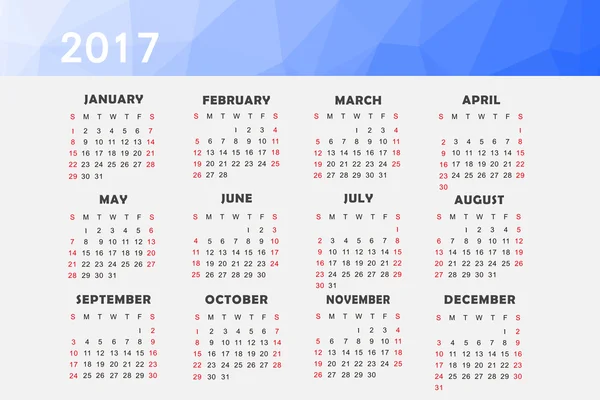 Calendar for 2017 — Stock Vector