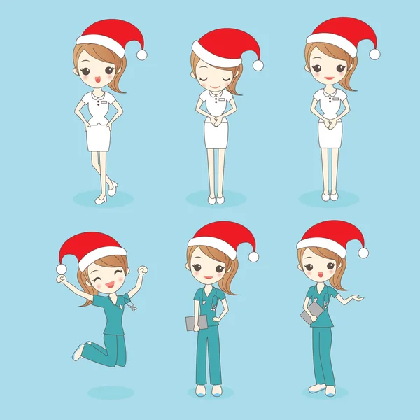 クリスマス漫画の看護婦は何かを表示します。 — ストックベクタ