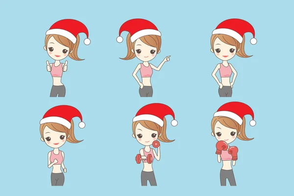 Kerst cartoon meisje in fitness — Stockvector