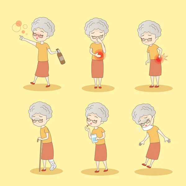 Old woman has different problem — Stock Illustration Old woman has different problem Royalty Free Stock Vectors