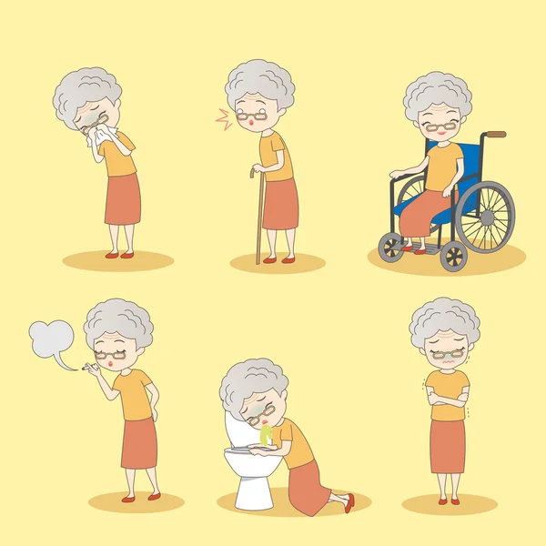 Old woman has different problem — Stock Illustration Old woman has different problem Stock Illustration