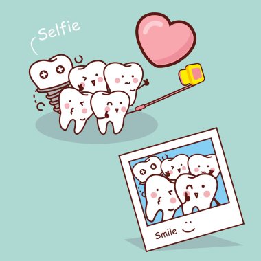 Mutlu karikatür diş almak selfie
