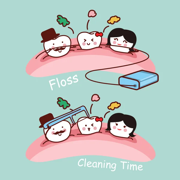 Cartoon tand familie met floss — Stockvector