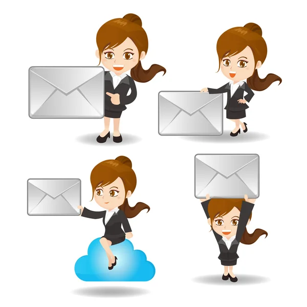 Cartoon zakenvrouw met e-mail — Stockvector