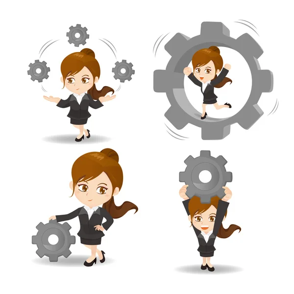 Cartoon Business woman hold gear — Stock Vector