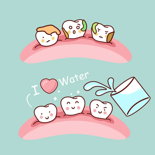 Vatten med söta tecknade tand — Stock vektor