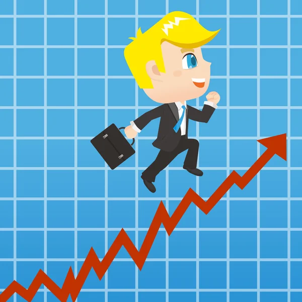 Cartoon Empresário promove crescimento de vendas — Vetor de Stock