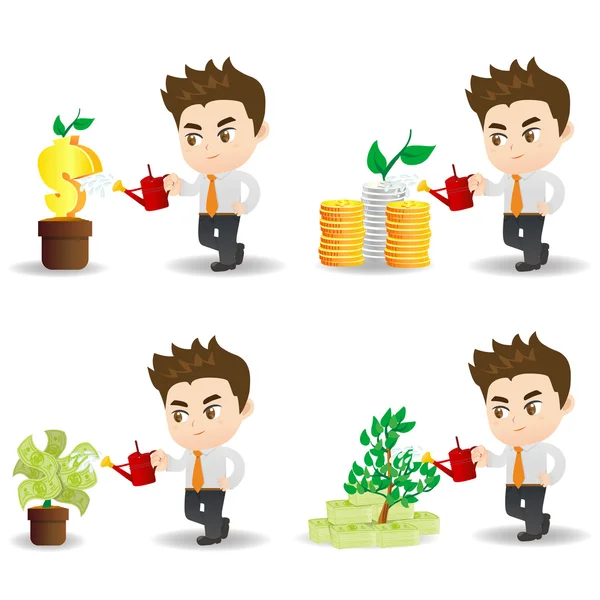 Cartoon businessman with money tree — Stock Vector