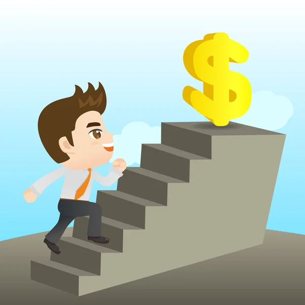 Cartoon illustration Businessman reaching goal — Stock Vector
