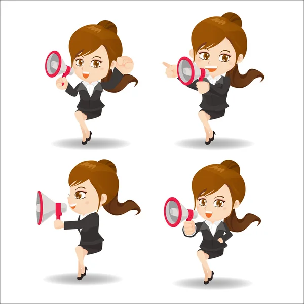 Business woman show trumpet — Stock Vector