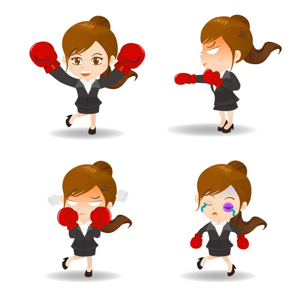 Cartoon illustration Business woman boxing — Stock Vector