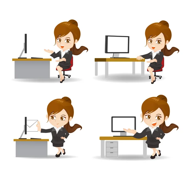 Cartoon business woman in office — Stock Vector