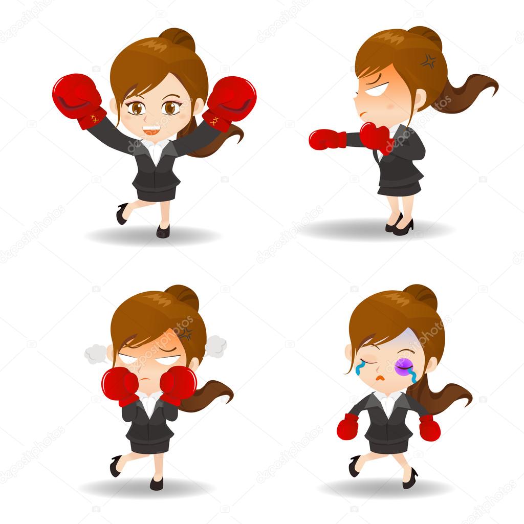 cartoon illustration Business woman boxing