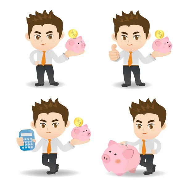 小猪银行的商人 — 图库矢量图片