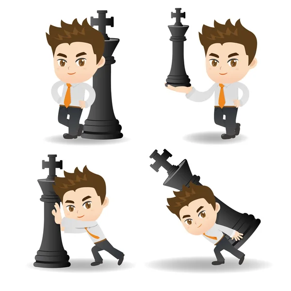 İş adamı itme satranç — Stok Vektör