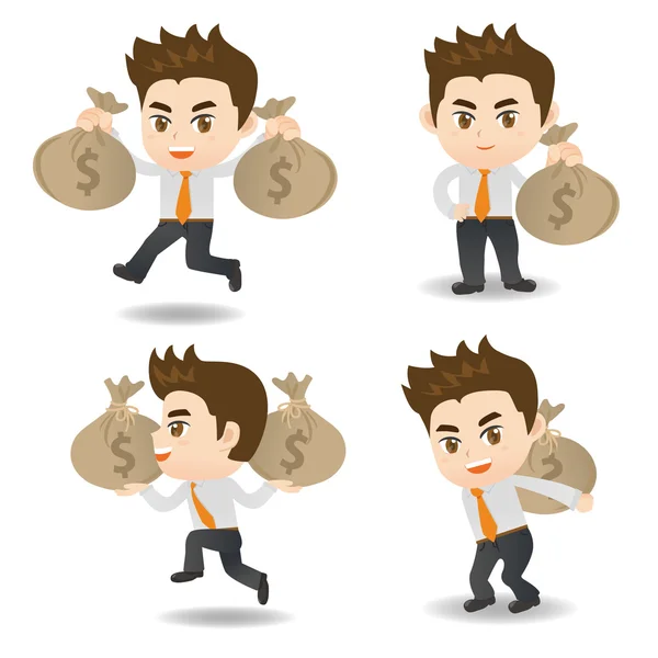 Ilustración de dibujos animados Empresario con moneybag — Vector de stock