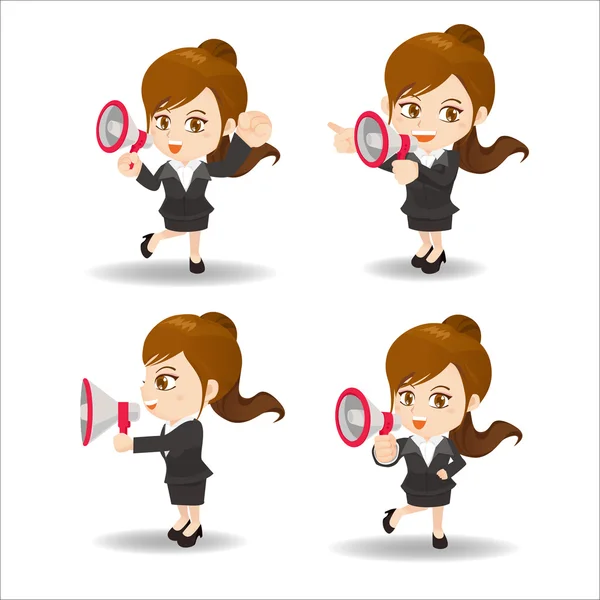 Business woman show trumpet — Stock Vector